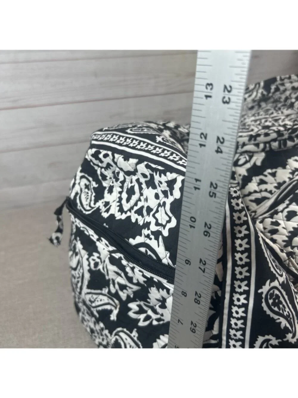 Black And White Paisley Quilted Large Duffel Weekender Bag Multi zip 21” X 11”
